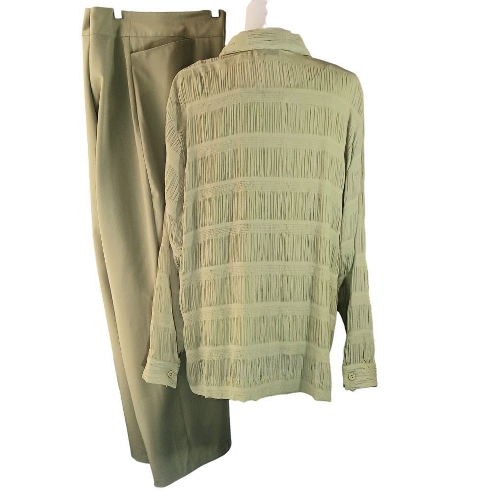 Three Piece Pant Set Lightweight Pockets Long Sleeve Gauzy Spring Green Size 24 - Picture 4 of 12